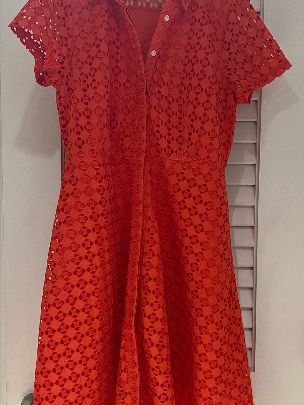 Ann Taylor Red Eyelet Midi Shirt Dress
